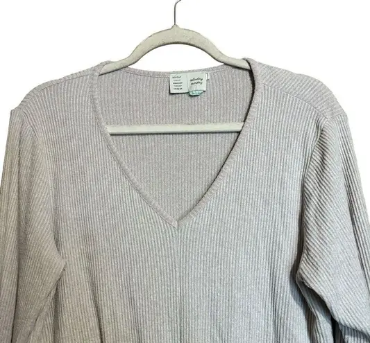 Saturday Sunday Anthropologie Top Womens Large Beige Ribbed Knot Front Blouse