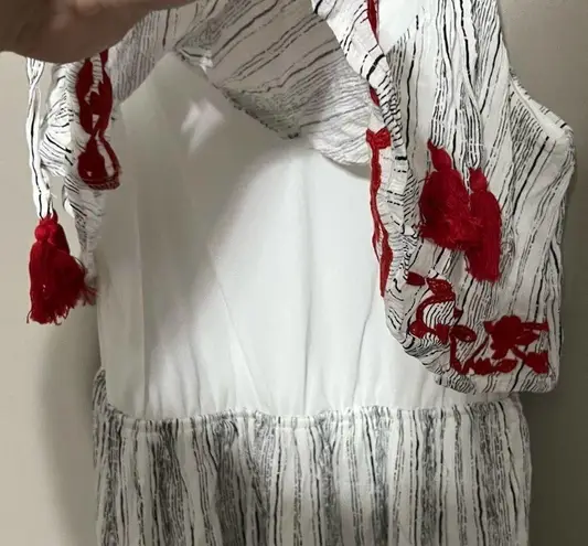 As You Wish As U Wish boho embroidered white gray red tassel tiered mini dress