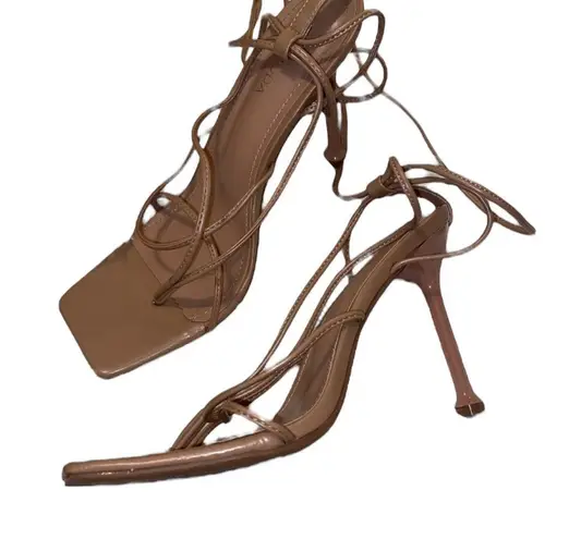 Top Moda Tan Beige Lace Up Design Heels Shoes Women’s Size 9 Formal Wedding Prom