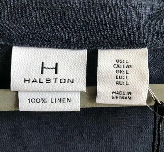 H by Halston Linen Cardigan Navy Blue Buttons Short Sleeve V Neck Sz L BNWT