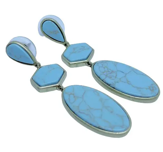 Blue + Goldtone Drop Stud Dangle Earrings - Image 6