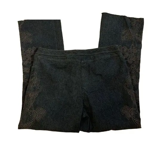 St. John Couture Jeans Sz 12 Wide Leg Raw Hem Embroidered Preppy Cropped Casual