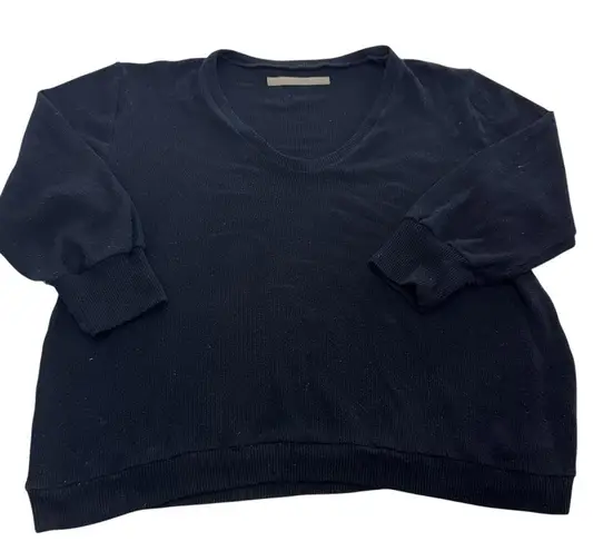 Enza Costa Sweater Womens Medium Black Pullover Knit Made USA Viscose Blend