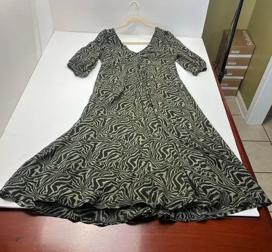 Ganni Abstract Swirl Print Viscose-Crepe Short Sleeve Kalamata Dress Womens US 4