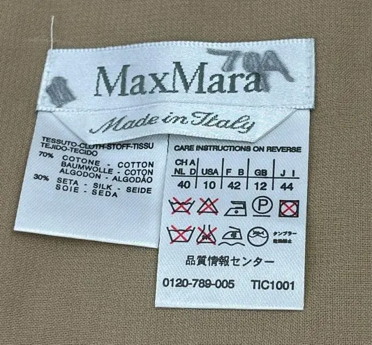 Max Mara Gold Sheath Dress SZ 10 Cotton Silk Blend Sleeveless Scoop Neck