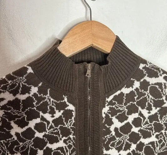 Title Nine Brown Floral print Full Zip Mock Neck Sweater with Pockets size XS