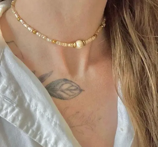 Handmade Freshwater Pink Choker Necklace “Elea” Goldcore Brass Beach Mermaidcore