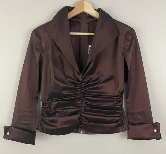 Tadashi Shoji Dark Brown Taffeta Ruched Formal Fitted Top