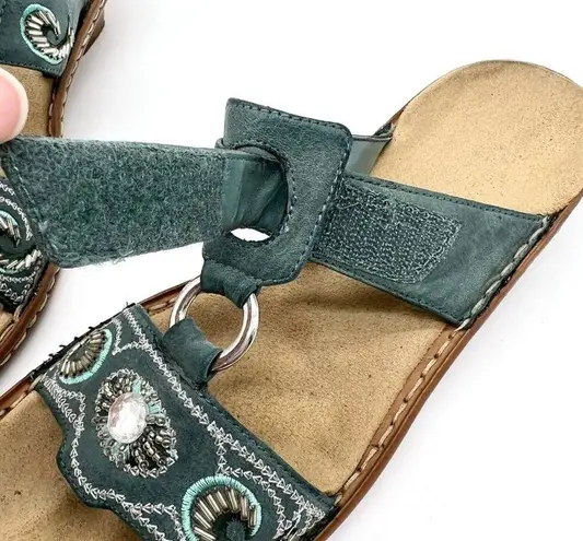 Rieker Bohemian Beaded Anti Stress Sandal Womens 37 Embellished Teal Green Beach Size 6