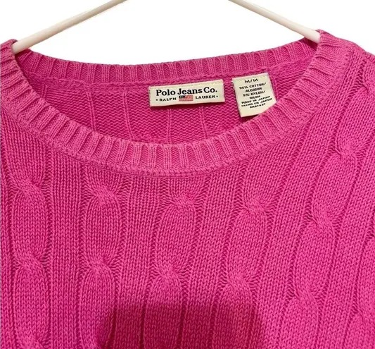 Ralph Lauren Polo Pink Cable Knit Crewneck Pullover Sweater Size M Medium