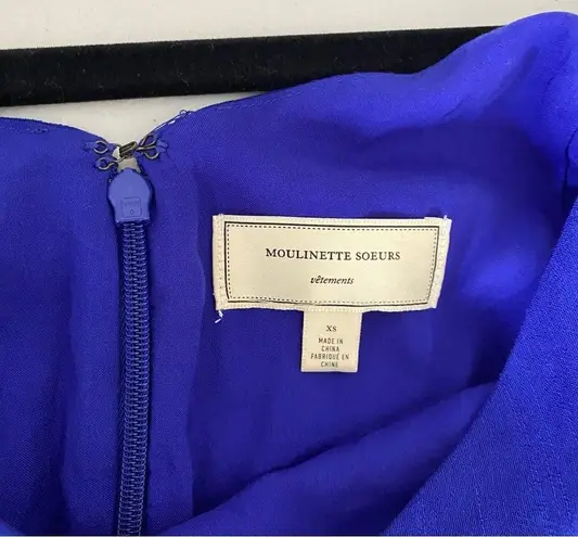 Moulinette Soeurs Anthropologie Blue Cold Shoulder Puff Sleeve Carina Dress XS