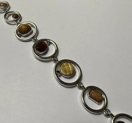 Lia Sophia Women’s Signed Rhinestone Silver Tone Brown Bracelet 7.5 Inch