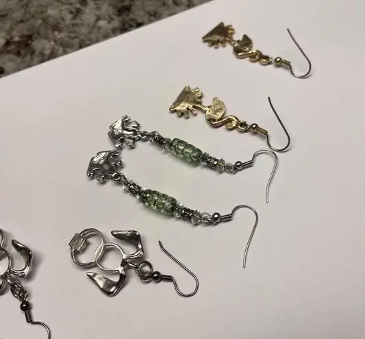 Flamingo Lot Of 3 Earrings Pierced Animals - Dangle Frog / Dog / Bird