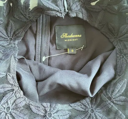 Shoshanna Midnight navy floral lace tiered maxi long formal gown dress size 8