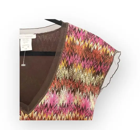 Papillon new Blanc 🝮 Sheer Woven Chiffon Top 🝮 Ikat Stripe 🝮 Pink Brown 🝮 L