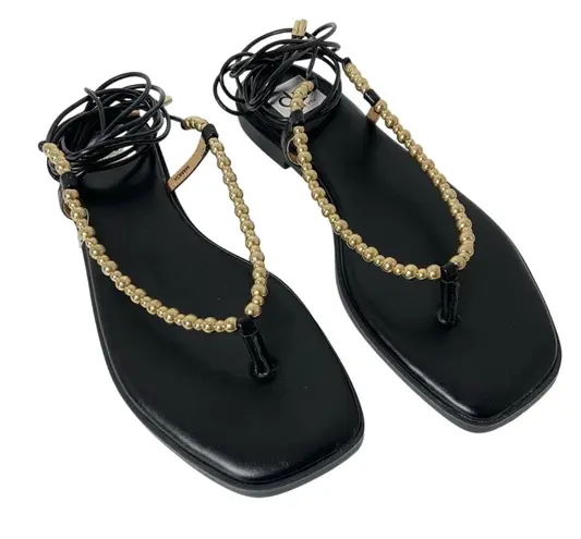 Dolce Vita Black Gold Beaded Lace Up Gladiator Flat Sandals Size 9.5 NEW IN BOX