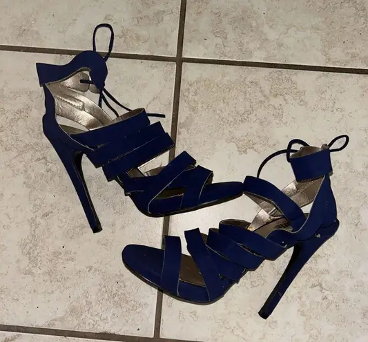 Charlotte Russe Charlotte Rouse Navy Strappy Heels 7.5.  EUC. 3.5” Heel. Ties On Side