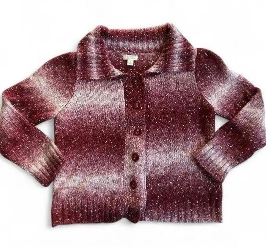 Christopher & Banks Womens Burgundy and White Speckled Cardigan Size Large