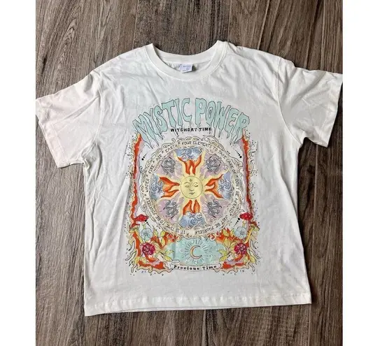 Bershka white multicolor Oversized shirt size Small "witchery time" mystic power