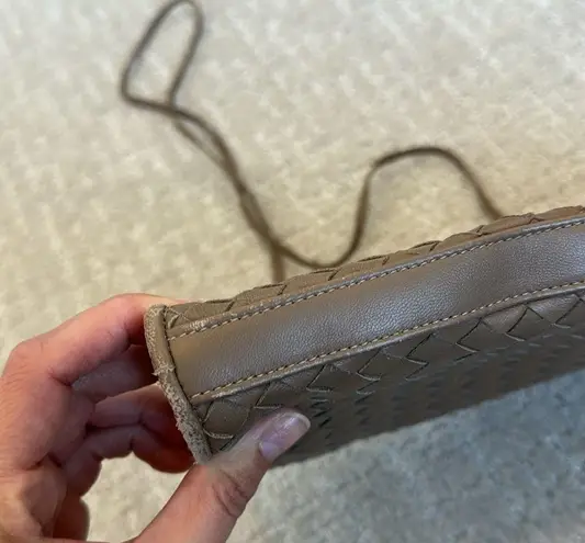 VTG brown woven leather shoulder bag clutch criss cross vintage