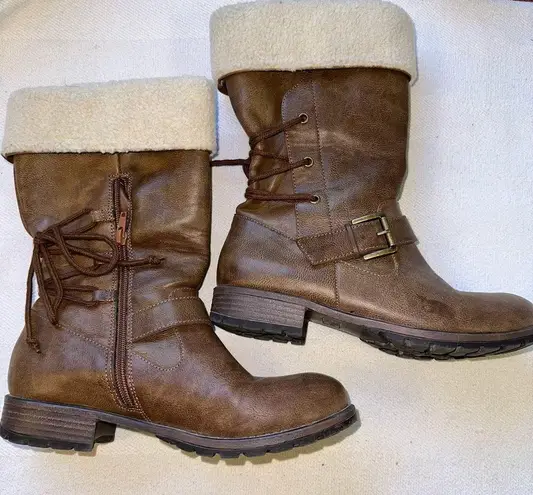 Maurice's Maurice delta Sherpa trim, brown mid calf boot women’s size 9M