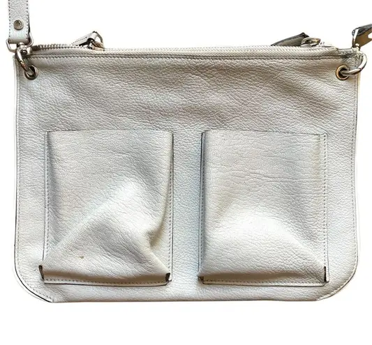 Marni Bandolier Crossbody Bag Gray Leather Silvertone Hardware Zip Top Messenger