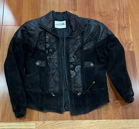 Sea dream Vintage 90s Black Suede Jacket with Embroidered Details Y2K Size S