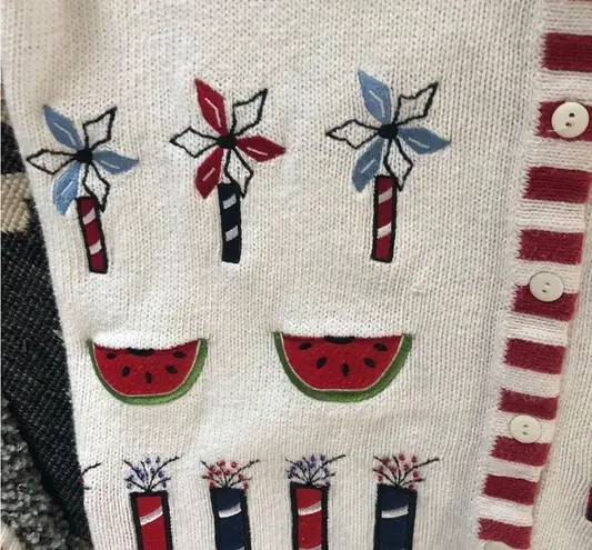 Quacker Factory Quaker Factory Costal Grandma America Patriotic Cardigan Sweater M Stars Flags