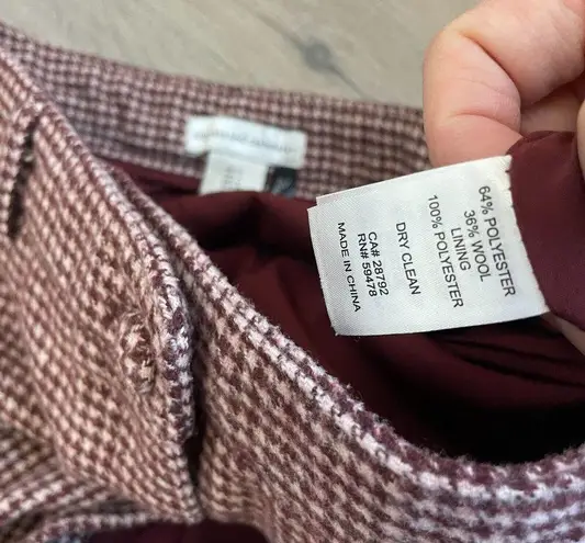 Cupcakes and Cashmere Maroon Houndstooth Wool Blend Mini Skirt Size 2