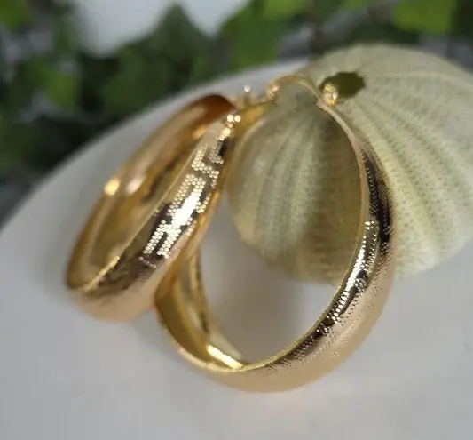 Gold Filled Wide Hoop Earrings with Greek Key Design