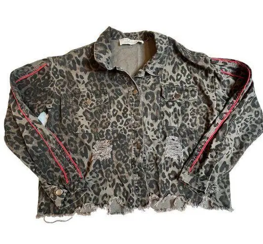 Leopard Print Jacket, Grunge Streetwear, Vintage Havana Jacket, Distressed Shack Brown Size M