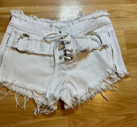 Festival micro mini lace up zip side distressed jorts white nwt Size XS