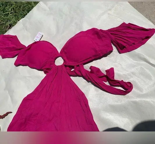 backless tiered maxi beach dress in fuchsia size S/M