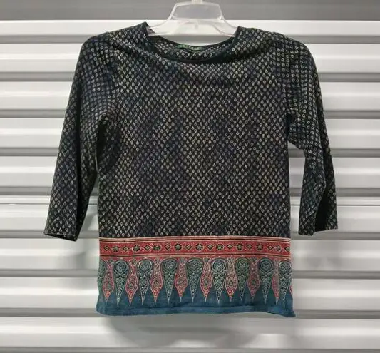 Lauren Ralph Lauren Women's Top Medium Black Print Pullover Stretch Sweater Boho