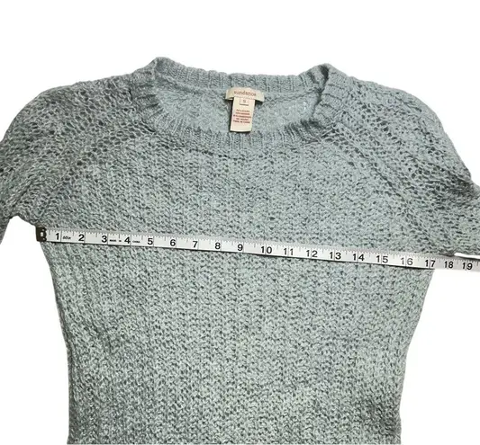 Sundance Teal Seafoam Green Long Sleeve Open Knit Crew Neck Sweater Small Blue