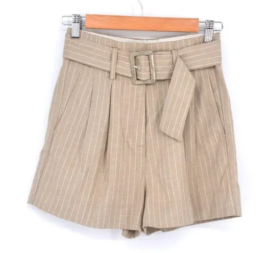 Amour Vert NEW Pleated Trouser Shorts Belted Neutral Cream Stripe Women's 0