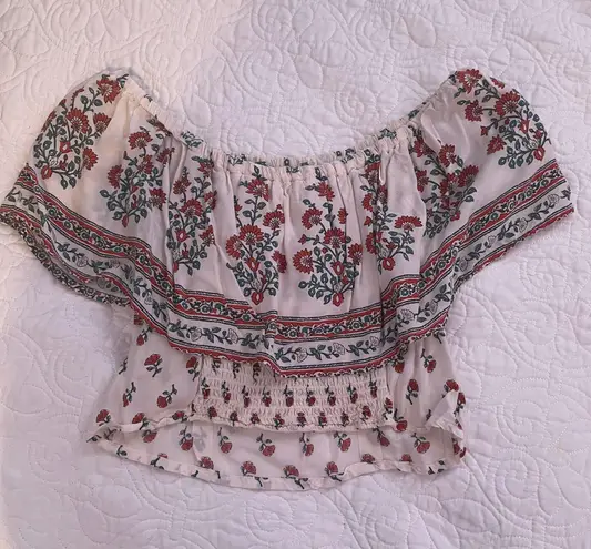 Clover + Scout Off The Shoulder Boho Western Crop Top