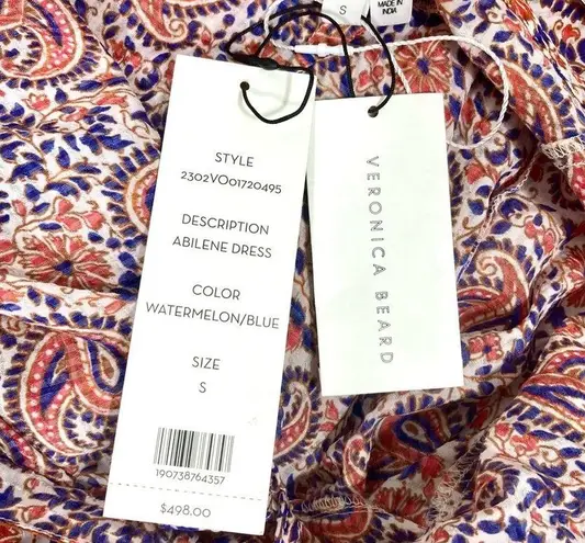 Veronica Beard Paisley Midi Abilene Summer Dress Flowy Watermelon Blue S NWT