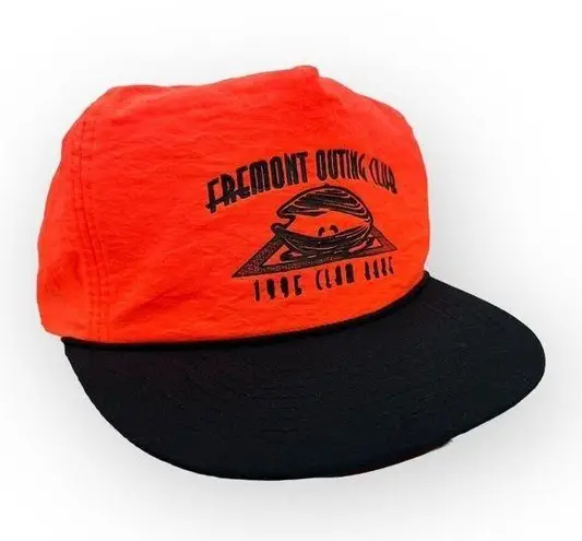 Vintage 1995 Fremont Outing Club Clam Bake Trucker Hat Orange Snapback Black