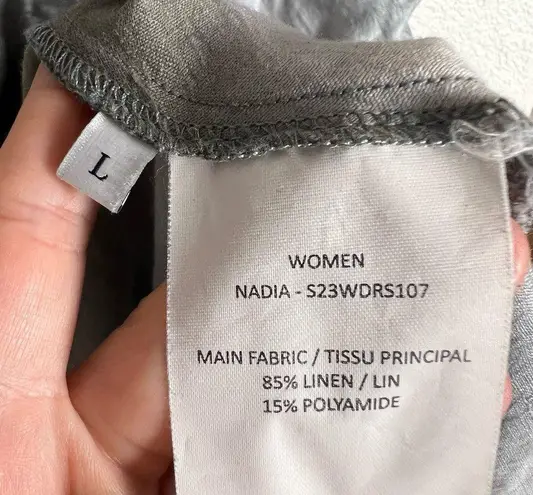 Officine Générale Nadia Gray Striped Linen Short Sleeve Button Front Shirt Dress Size L