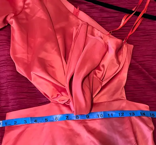 Mac Duggal NEW IEENA FOR Orange Puff One Sleeve Cut Out Side Knot Gown Size 6