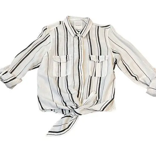 Thread and Supply  button down shirt blouse size large high low white black