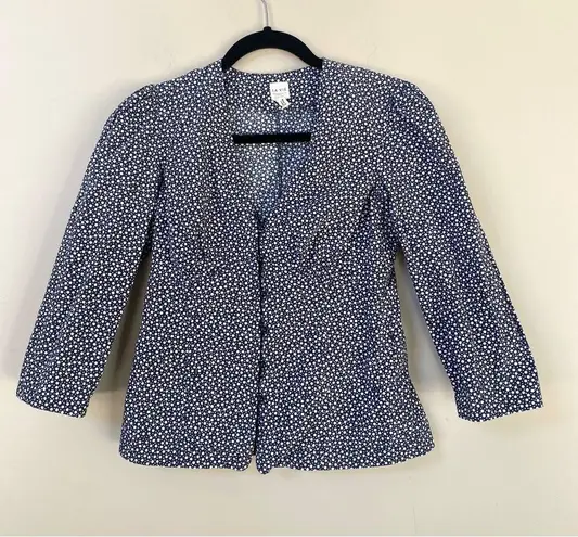 Rebecca Taylor La Vie “Nouvelle” navy polka dot button down blouse XS