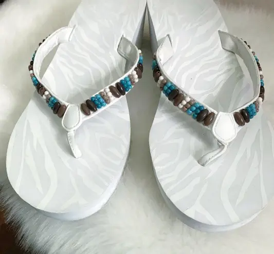 VINTAGE Y2K Beaded Cabo White Platform Chunky Thong Sandals M (7/8) Size undefined