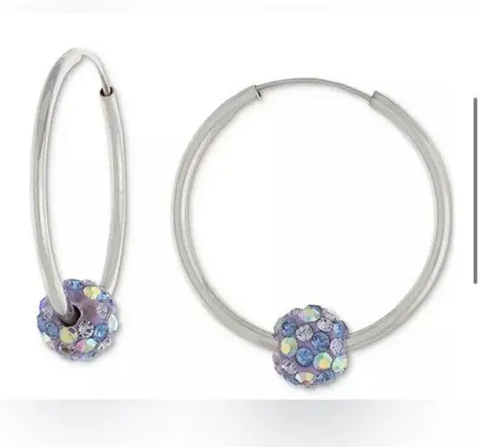 Giani Bernini NEW HOOP EARRINGS 1" Aurora Borealis Crystal Ball Sterling Silver