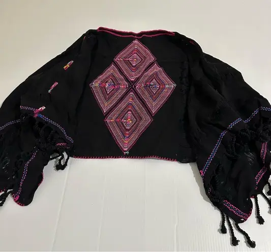 Hand Embroidered Woven Huipil Poncho from Mexico Black Size undefined