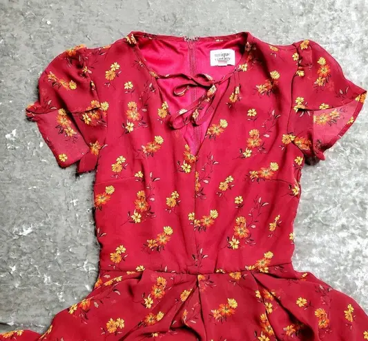 Unique Vintage Red Floral Midi Dress