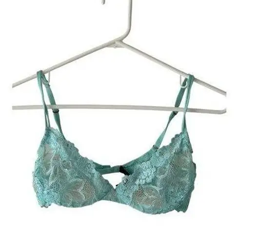 Josie Natori Blue Floral Race Underwire Bra Semi Sheer Balconette Half Cup 34C Size undefined