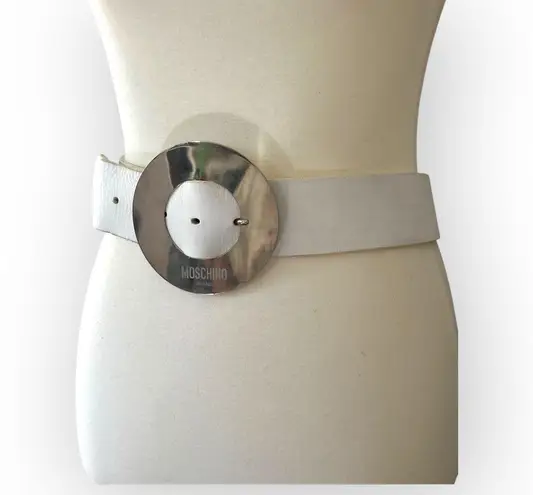 Moschino JEANS White Silver 90's Oversized Round Leather Belt