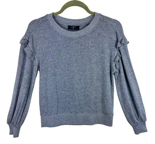 Tahari Gray Long Sleeve Ruffled Long Sleeve Tight Knit Pullover Sweater Size S
